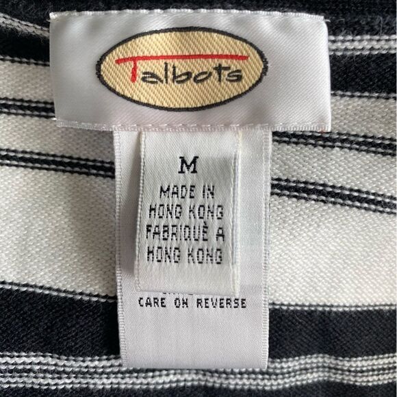 Talbots Womens Open Front Cardigan Black White Striped Sweater SZ M - Picture 10 of 14
